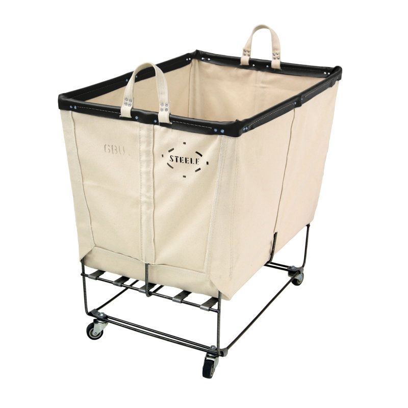 Canvas Rolling Laundry Basket with Handles, Black Leather, 0
