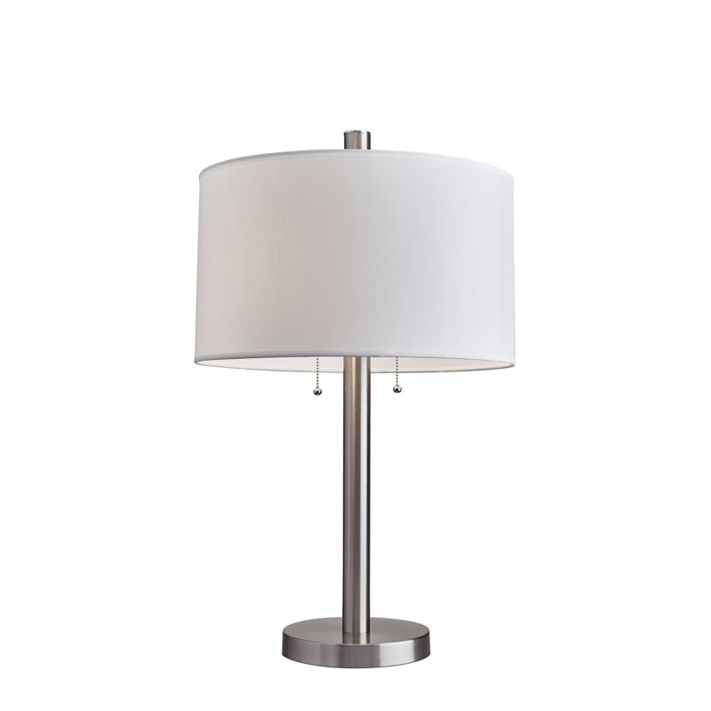 Jaxony 28" Silver Metal Two Light Bedside Table Lamp With White Drum Shade