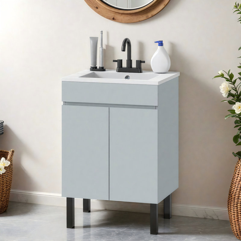  24" Bathroom Vanity With Ceramic Sink, Gray