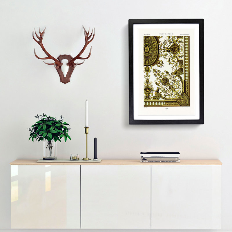 A 17th Century Scroll Pattern by Albert Racinet - Picture Frame Painting Print, 48cm H x 36cm W x 2cm D, Black Framed