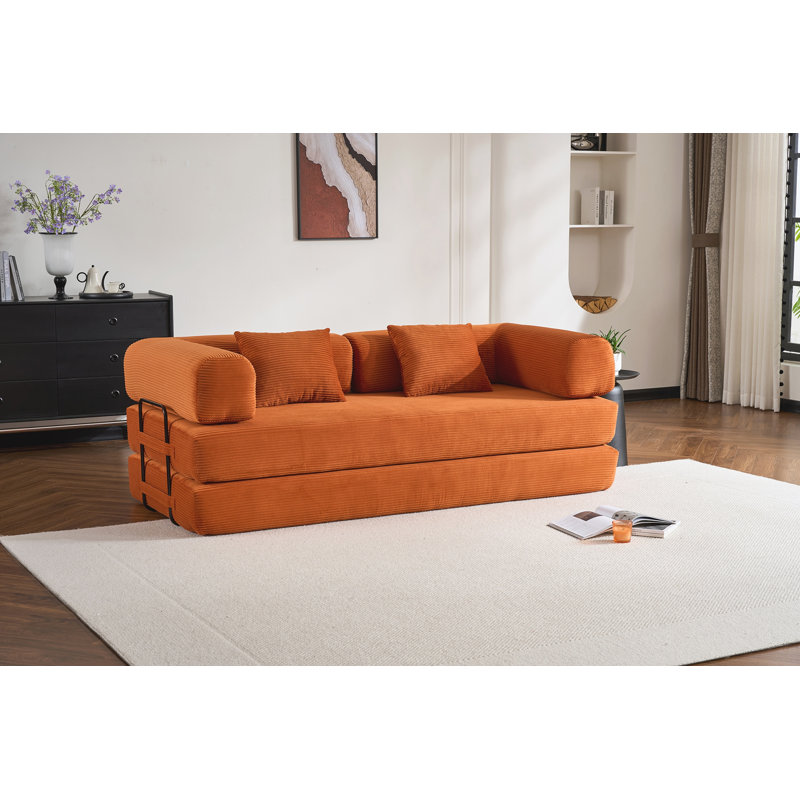 Canapé-lit convertible avec coussin cylindrique, Orange Corduroy