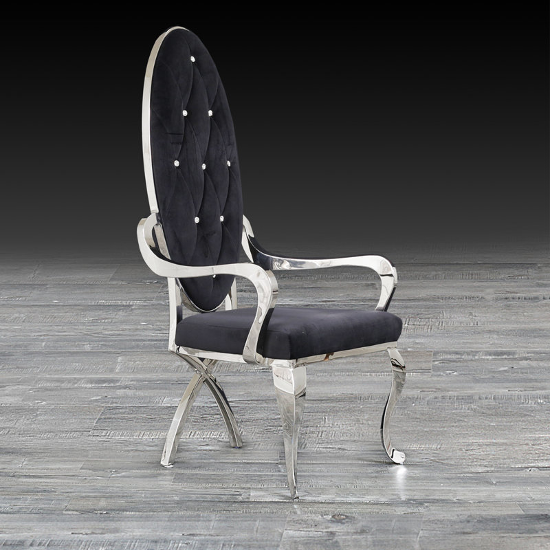18.5'' H Tufted Velvet Upholstered Armchair, White, Silver