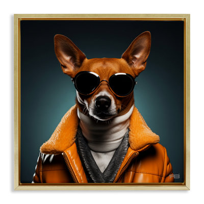 Élégant chien avec lunettes de soleil encadrées dorées sur toile flottante par Roozbeh Bahramali