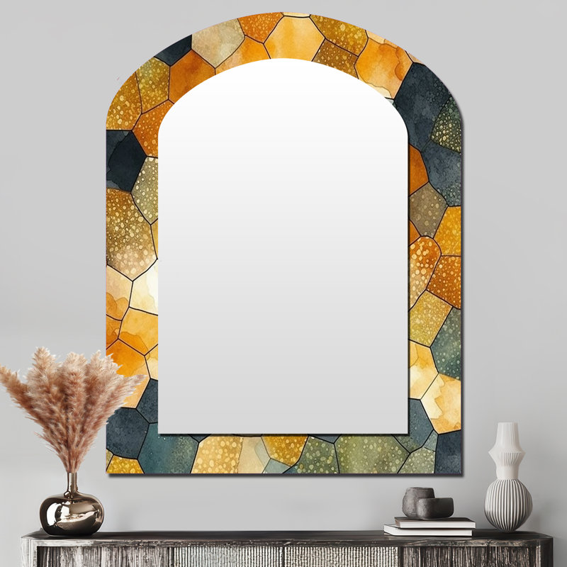 Colorfull Hexagone II - Abstract Shapes Asymmetrical Decorative Mirror, Modern Freeform Large Wall Mirror, Printed Metal Art