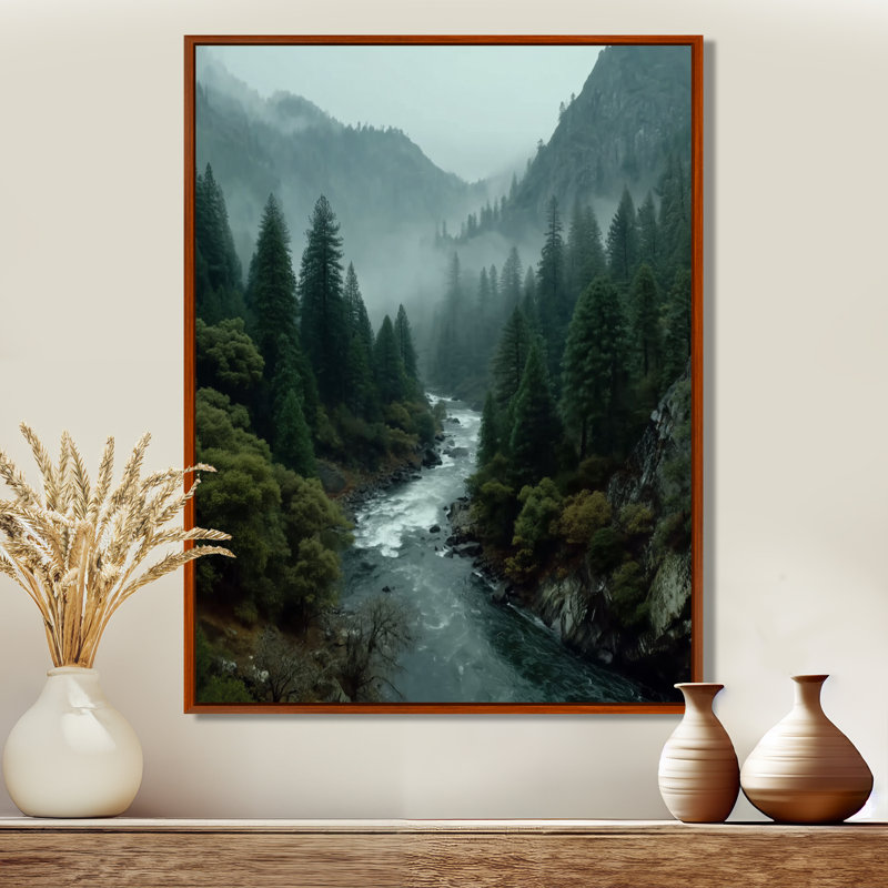 «Morning Mist In The Vancouver Mountains - Forest River Mountains», impressions sur toile, paysage vert, H 40 po x l 30 po