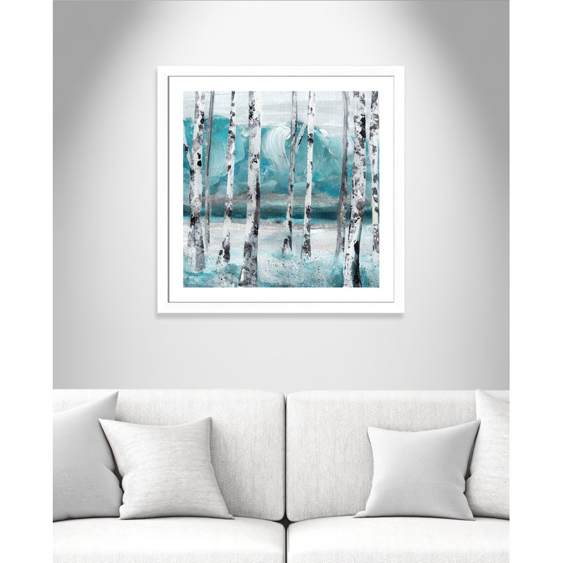 Aqua Birch - peinture encadrée, Cadre blanc, H 33,5 po x l 33,5 po x P 1,25 po