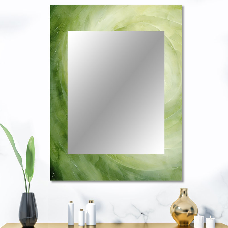 Green Serene Spiral Dreams - Abstract Spirals Unique Wall Mirror, Modern Mirror, Printed Metal Art, 40" x 30"