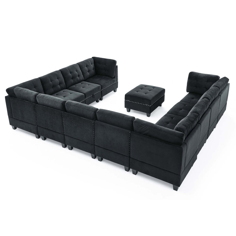 Canapé modulaire rembourré 13 pièces Georgeanna, Velours noir