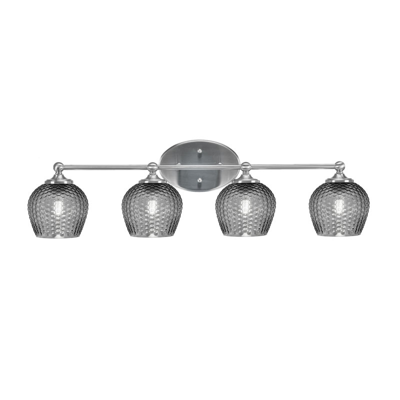Barre d'éclairage de salle de bain 4 lumières Sheffield en nickel brossé, verre fumé de 6 po, Clair, Nickel brossé