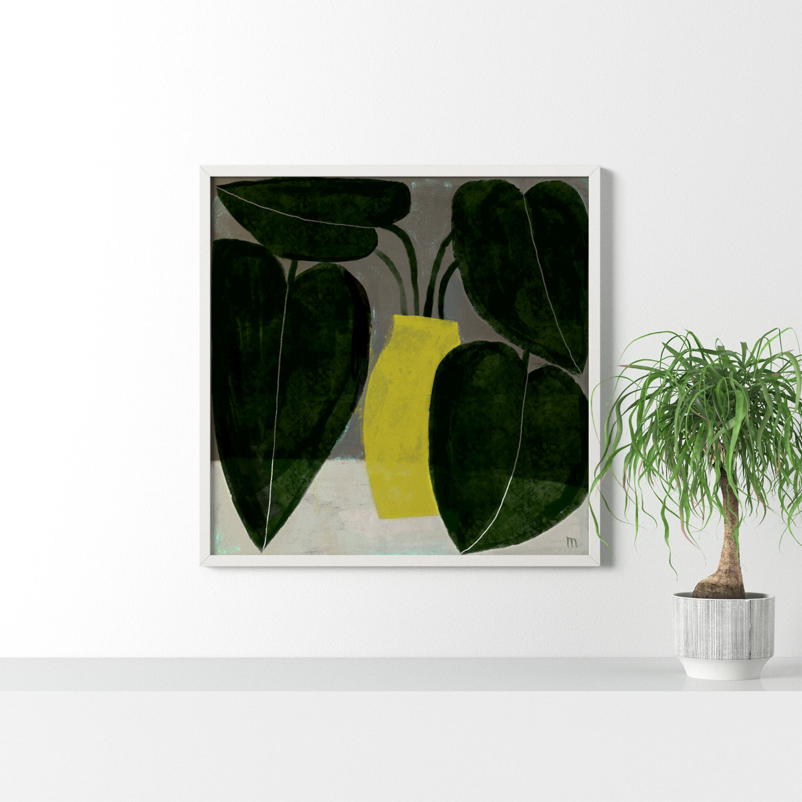 Plant "Plant No. 7" Painting, White, 36" H x 36" W x 1.25" D