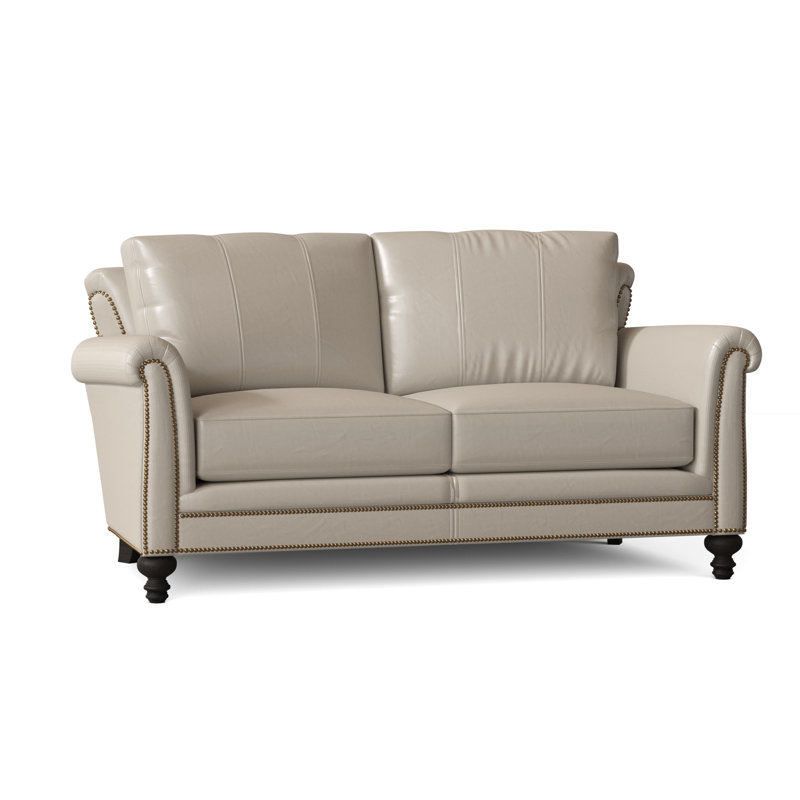 Richardson Loveseat, Aline Fumo Genuine Leather, Cobblestone, French Natural
