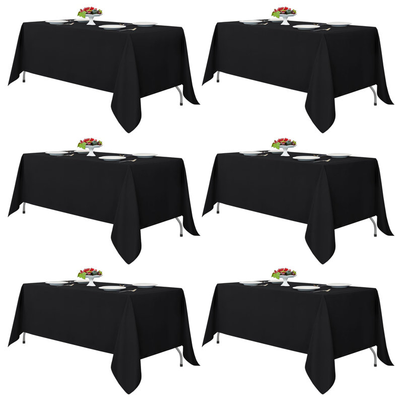 Black Tablecloths For Rectangle Tables, 6 Pack - 70 X 120 Inches - Reusable And Washable Table Clothes For 6-8 Ft Tables, Polyester Fabric Table Covers For Wedding, Party, Banquet