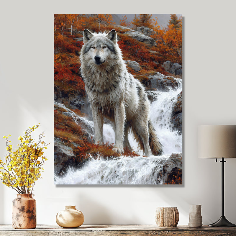 Loup gris sauvage par Mountain River - loup, reproduction d'art murale, H 20 po x l 12 po x P 1 po, Toile tendue