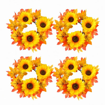 4 pièces d'anneaux de bougie d'automne couronne de bougie d'automne feuille d'érable artificielle 9,84 pouces porte-guirlande de tournesol d'automne pour pilier mini-table de rotin décoration centre de table