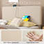 Lit tapissier avec station de charge, lit plateforme simple à lattes en bois, tête de lit port USB moderne, sans sommier, beige-2142175913-2085627527