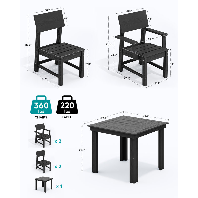 Ensemble repas pour 4 personnes Casundra Square, Noir