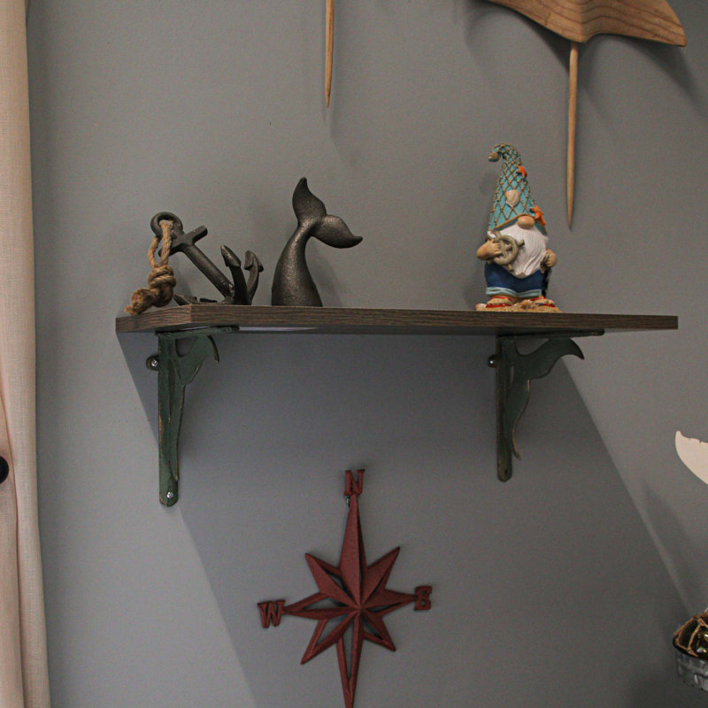 Martika Triangle Metal Floating Shelf with Adjustable Shelves, Verdigris