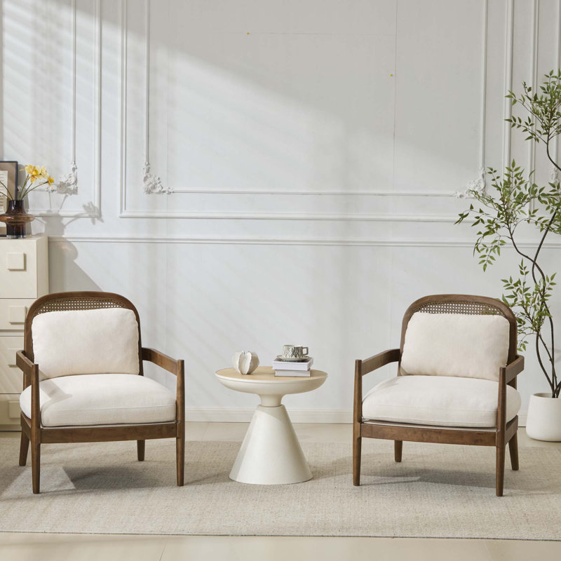 Ensemble de 2 fauteuils Modern Accent avec coussin moelleux et pieds robustes, Ivoire ivoire, Noyer