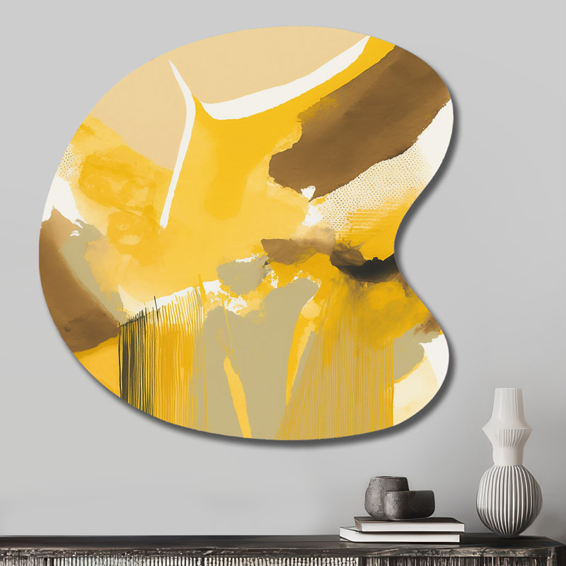 Moutarde jaune rétro I - Abstrait liquide encre liquide, art mural asymétrique en métal, H 27 po x l 27 po