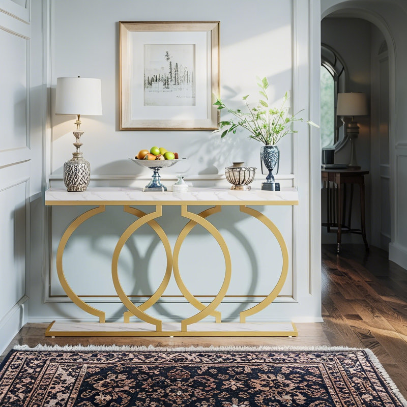 Table console 55,11 po, canapé d'entrée étroit avec structure en métal géométrique