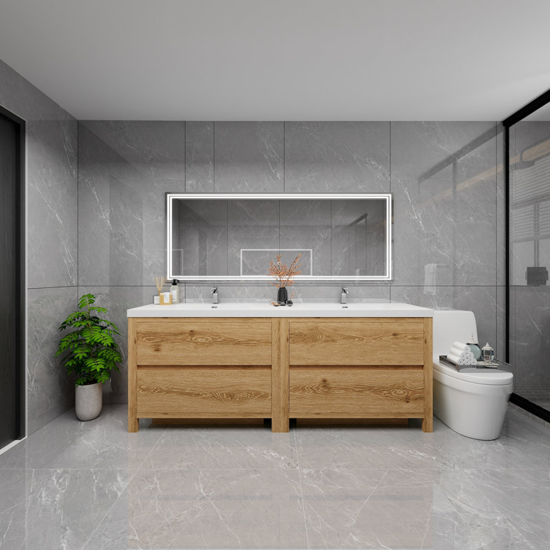 Maribell 83.5'' Double Bathroom Vanity with Acrylic Top, Yellow Wood