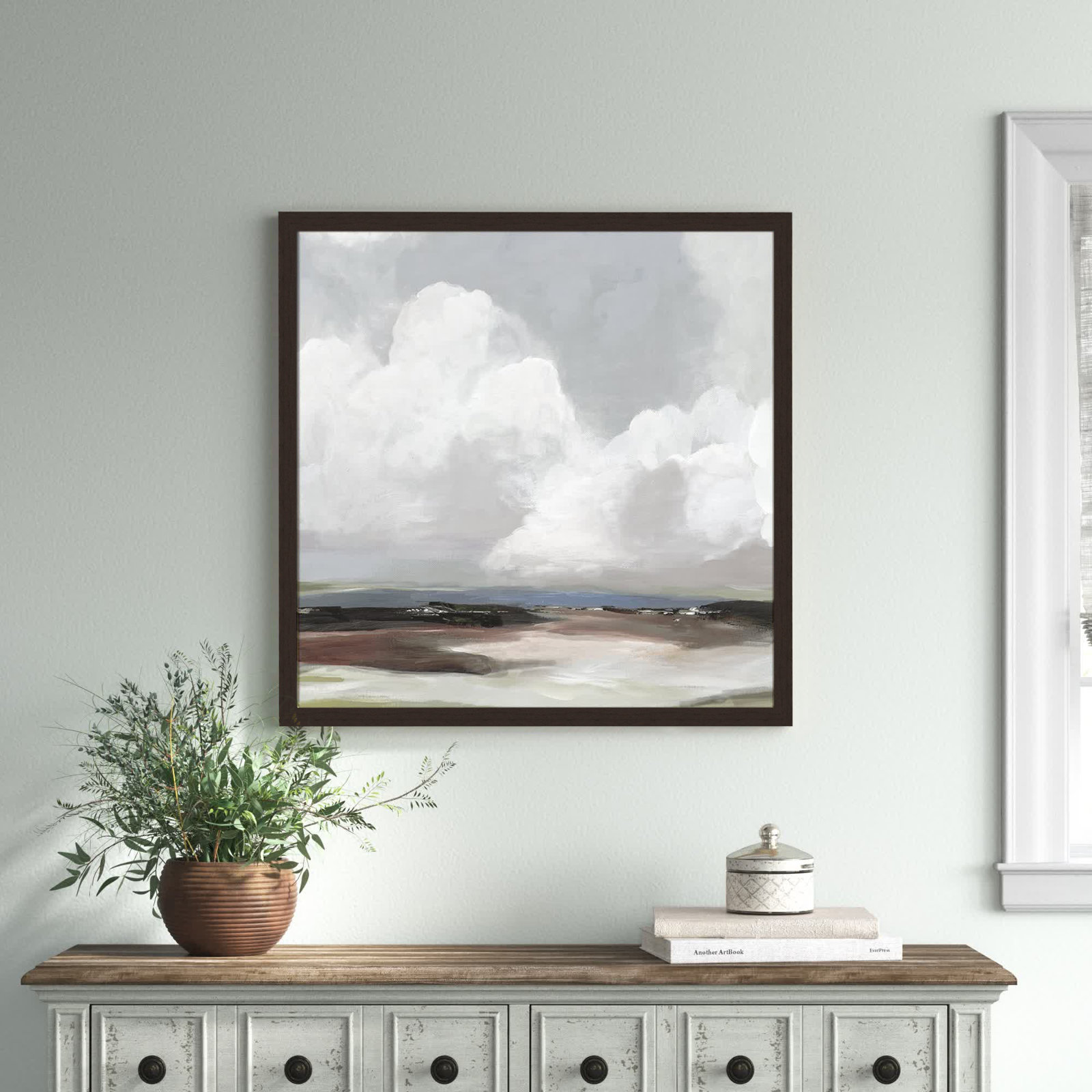 Avron "Morning Air" Painting, 33" H x 33" W x 1.12" D, Walnut Framed