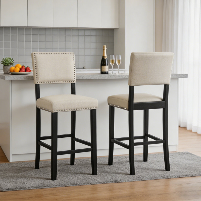 Ennu Upholstered Counter Stool with Solid Wood Frame, Beige