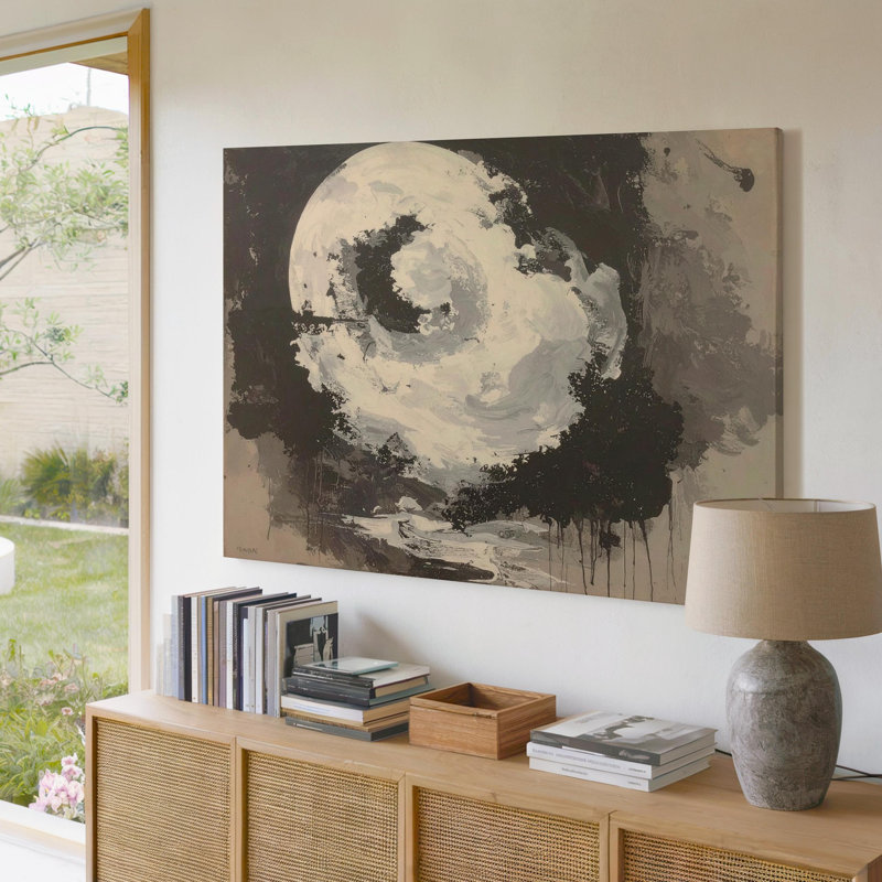 Art mural sur toile en rafale monochrome, art noir et blanc avec texture gris anthracite, prêt à accrocher, H 18 po x l 24 po
