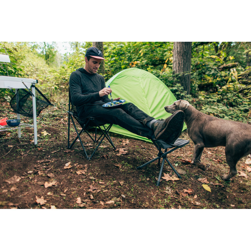 Black and Gray Polyester Folding Camping Chair with Mesh Backrest