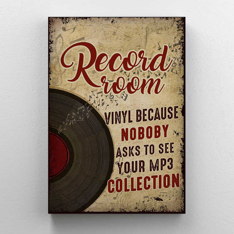 Vinyl Records On Brown Background - Vinyl Because Nobody Asks - 1 Piece Rectangle Graphic Art Print On Wrapped Canvas