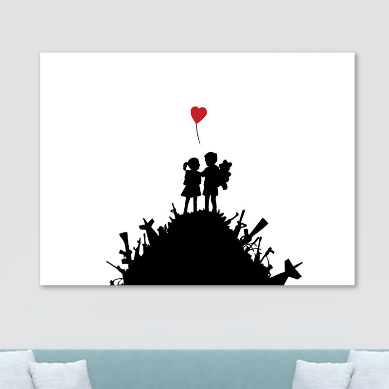 Banksy Boy Girl Love Heart Balloon by Banksy - Wrapped Canvas Print, 20.5cm H x 30.5cm W x 3.8cm D