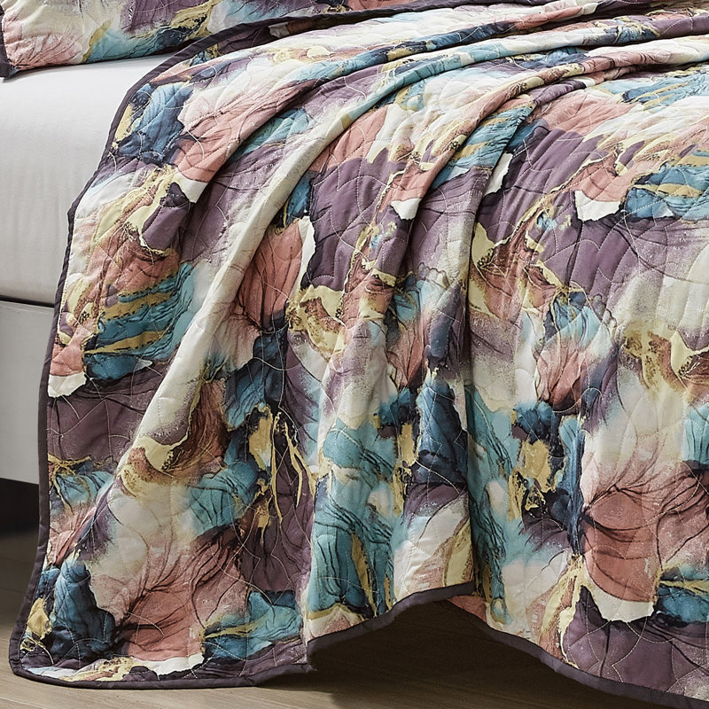 Floral Multicolor Reversible Queen Bedspread Set