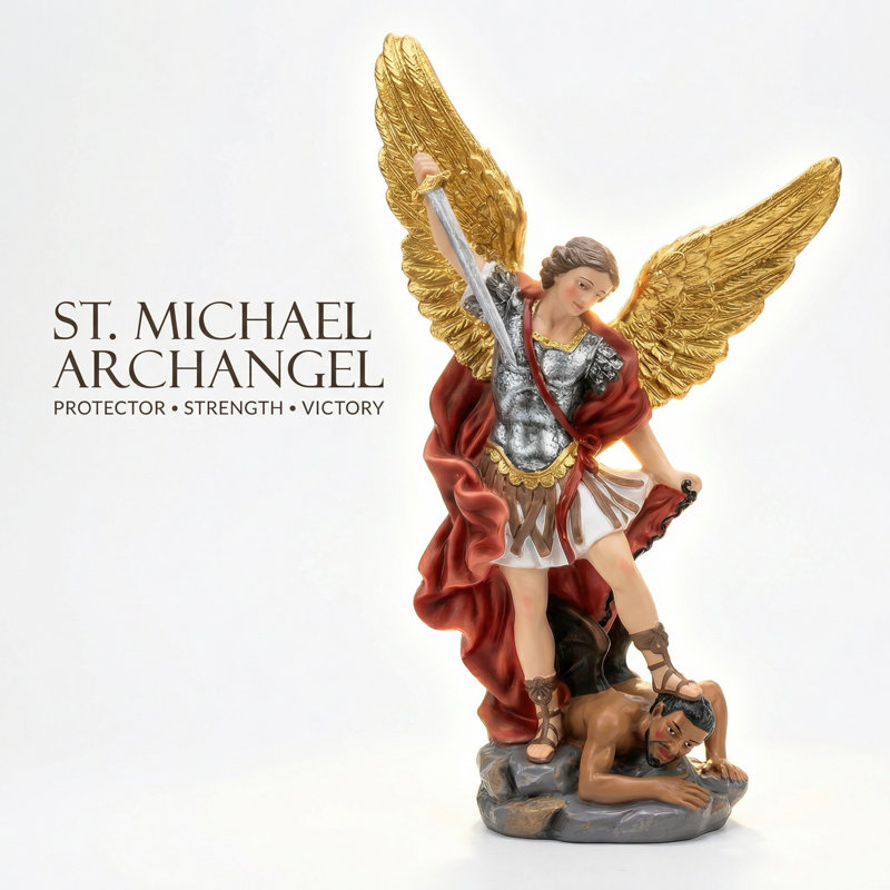 A resin statue of Archangel Saint Michael, Red