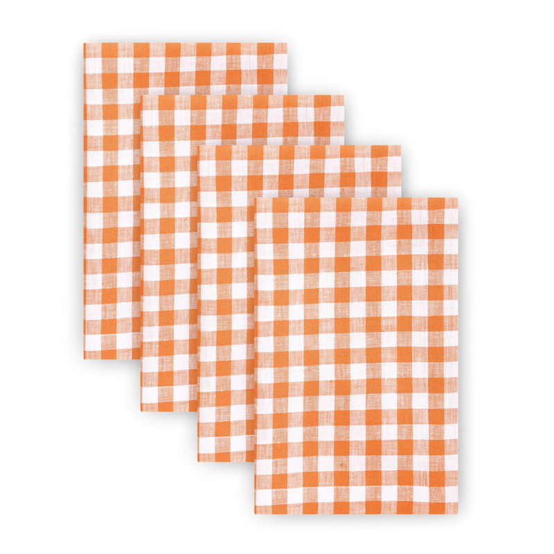 Gingham Check - 100% Pure Linen Dinner Napkins, Muskmelon