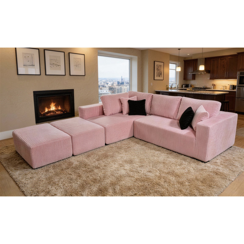 Canapé modulaire Boneless Fernvale, Velours côtelé rose