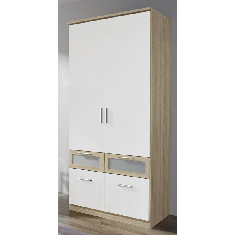 Bochum 2 Door Wardrobe, Alpine white, Sonoma oak and frosted glass