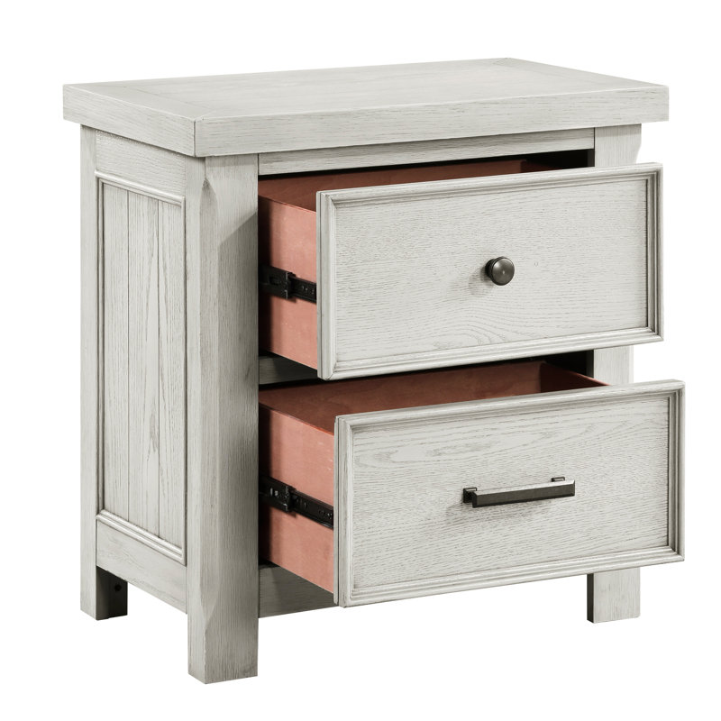 Armoire de chevet classique à 2 tiroirs gris, glissières à roulement, table de chevet sans assemblage, idéale pour la chambre à coucher