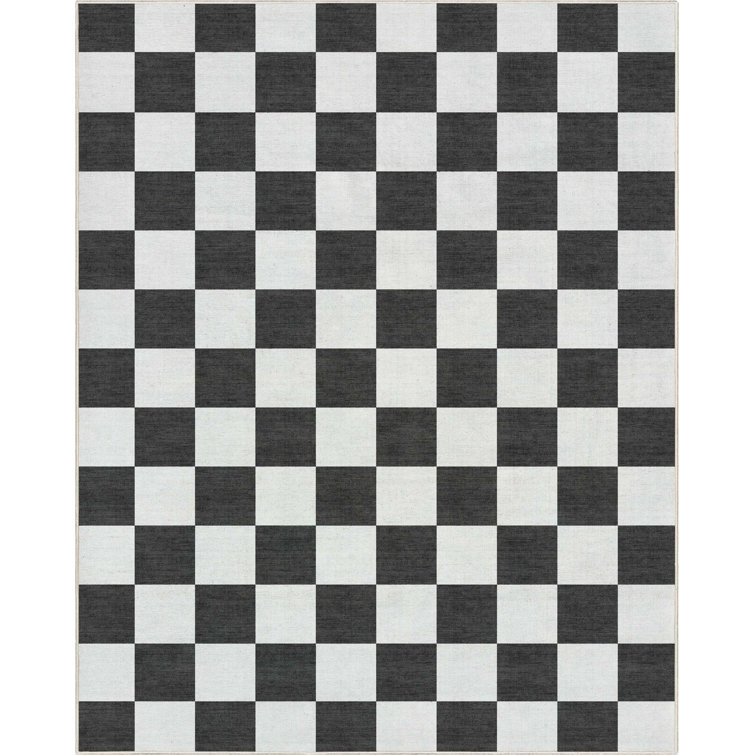 Kehr Geometric Machine Woven Polyester Area Rug in Black