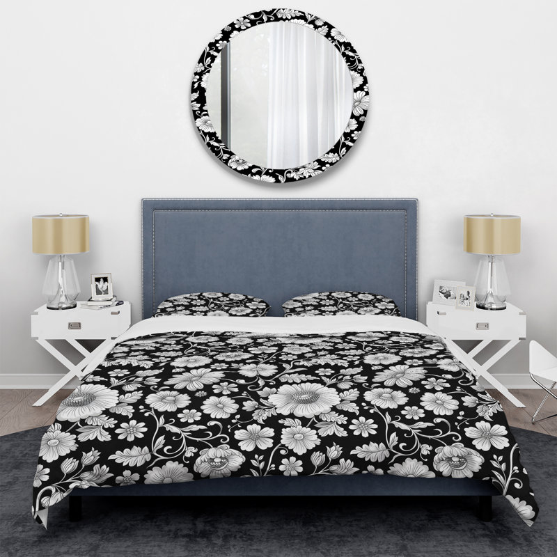 Ensemble de housse de couette transitionnel noir et blanc, Housse de couette pour grand lit et 2 taies décor