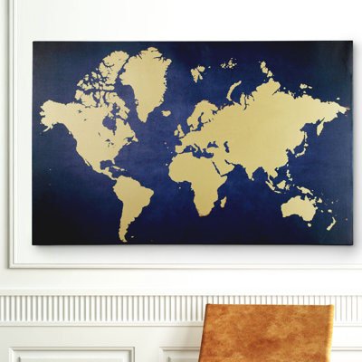 « golden blue map », impression sur toile tendue
