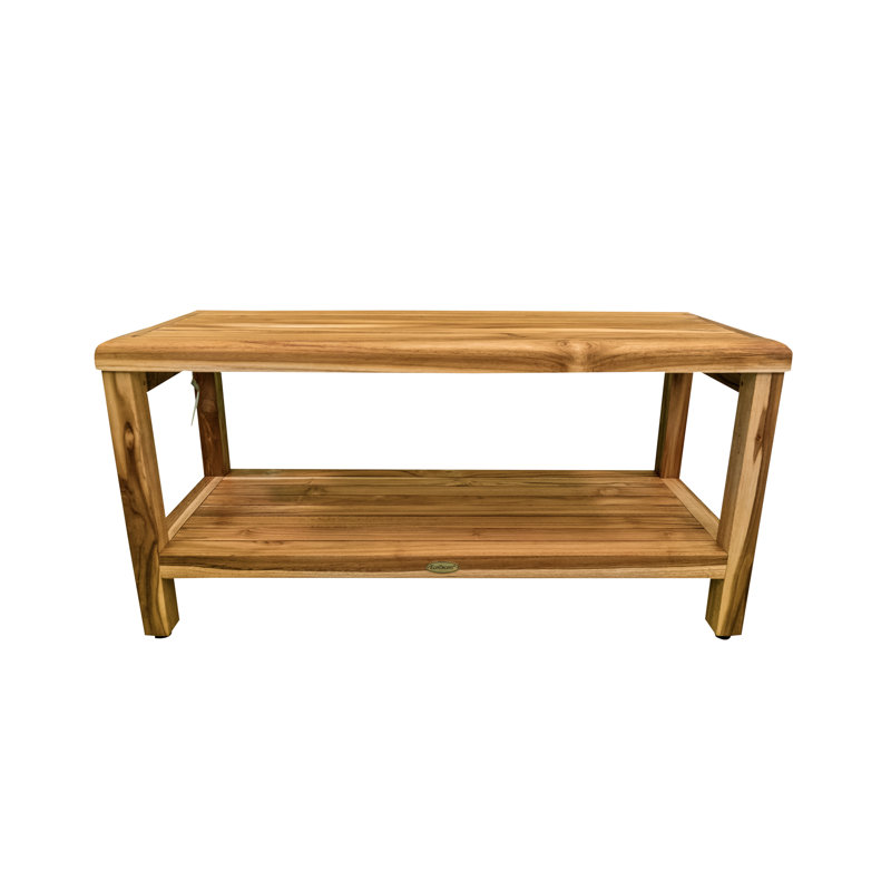 Teak Freestanding Shower Bench with Shelf and LiftAide Arms