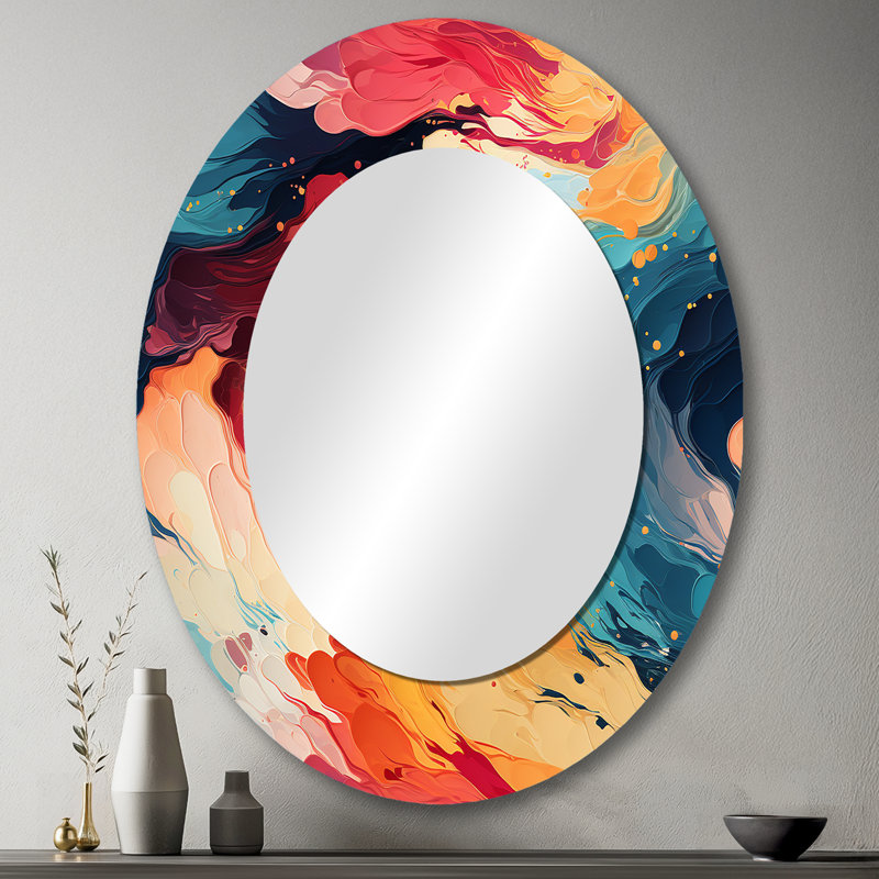 Artistique, couleurs pastel abstraites - miroir ovale multicolore, H 43 po x l 33 po