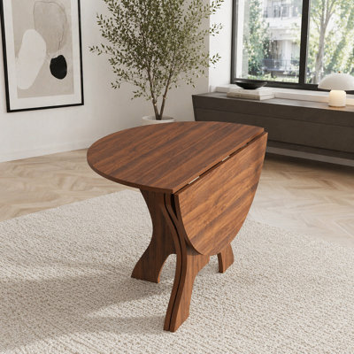 43 in Folding Dining Table for Small Spaces, MDF Table with Walnut Veneer, Space Saving Foldable Kitchen Table for Indoor and Outdoor Use