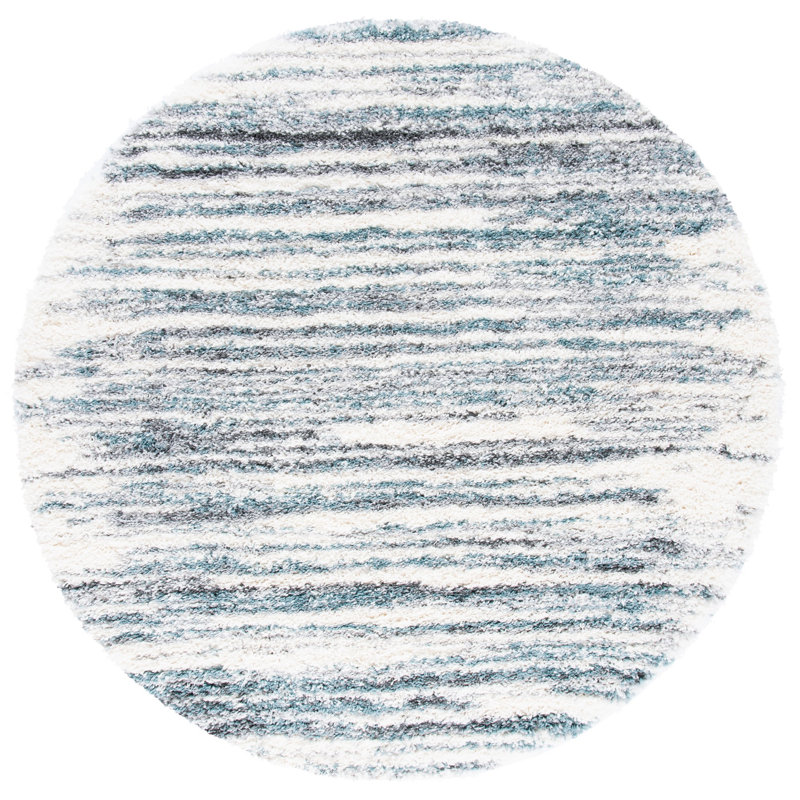 Adam Abstract Ivory/Teal Area Rug, Round 6'7"