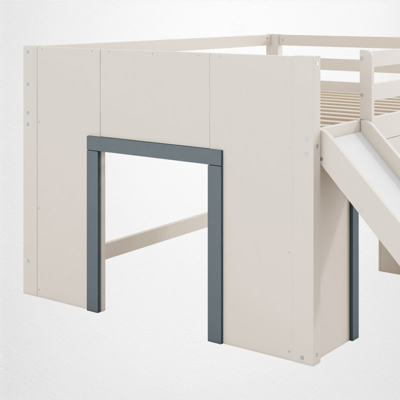 Full Low Loft Bed With Storage, Beige