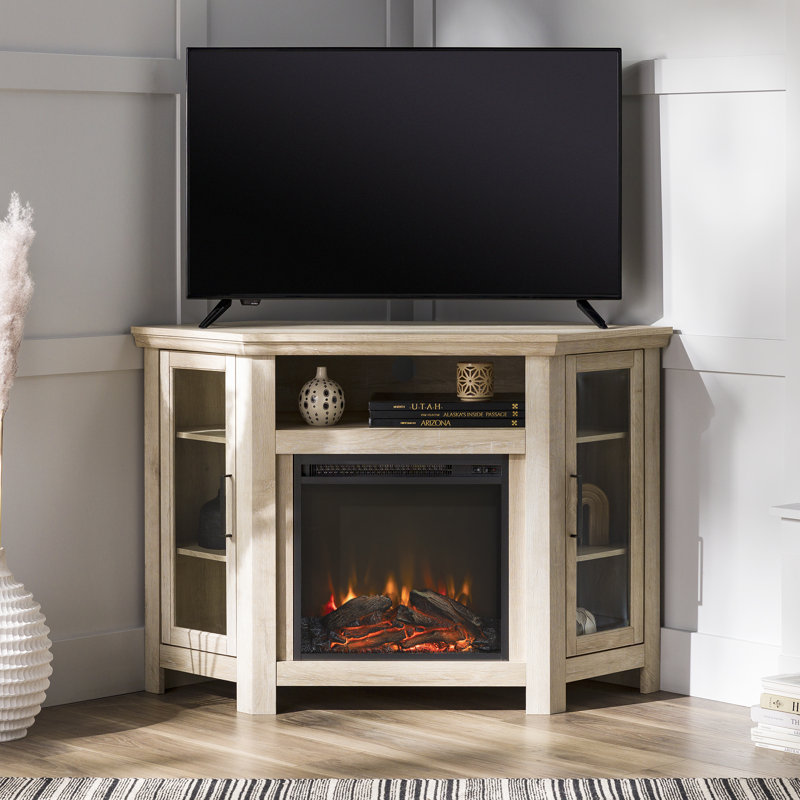 Orchard Park Unfinished TV Stand Fireplace for TVs up to 55" with Fireplace Included, White Oak