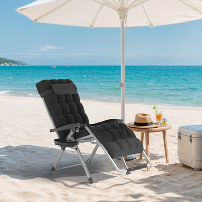 Reinforced Zero Gravity Chair With Cushion & Side Tray Folding Outdoor Lounger 330 Lbs Capacity Adjustable Headrest by Latitude Run
