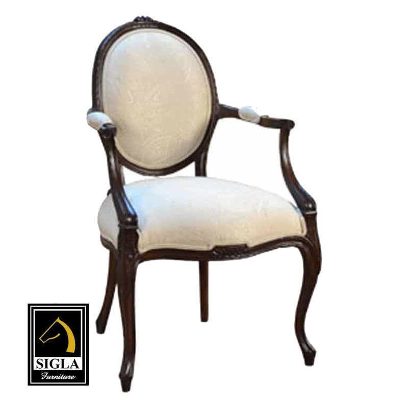 Fauteuil Louis Louis, Polyester blanc cassé, Bois brun foncé
