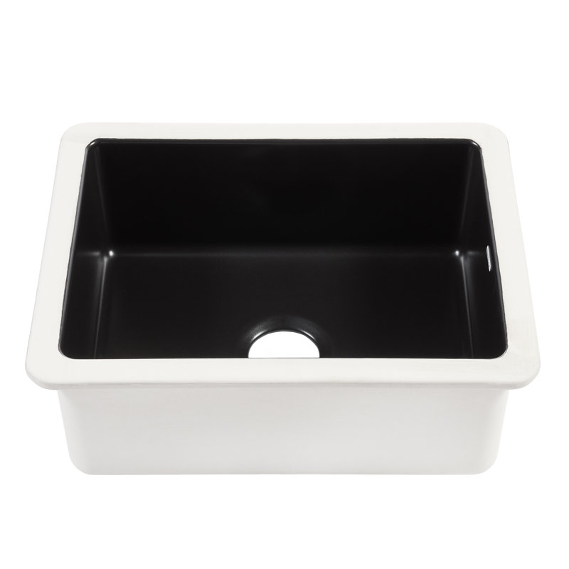 Évier de cuisine et drain encastrés en argile réfractaire noire matte 23 po Eden