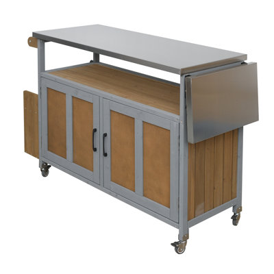 Foldable Outdoor Kitchen Island Patio Mobile Kitchen Cart Portable Outdoor Cooking Island with Lockable Wheels
